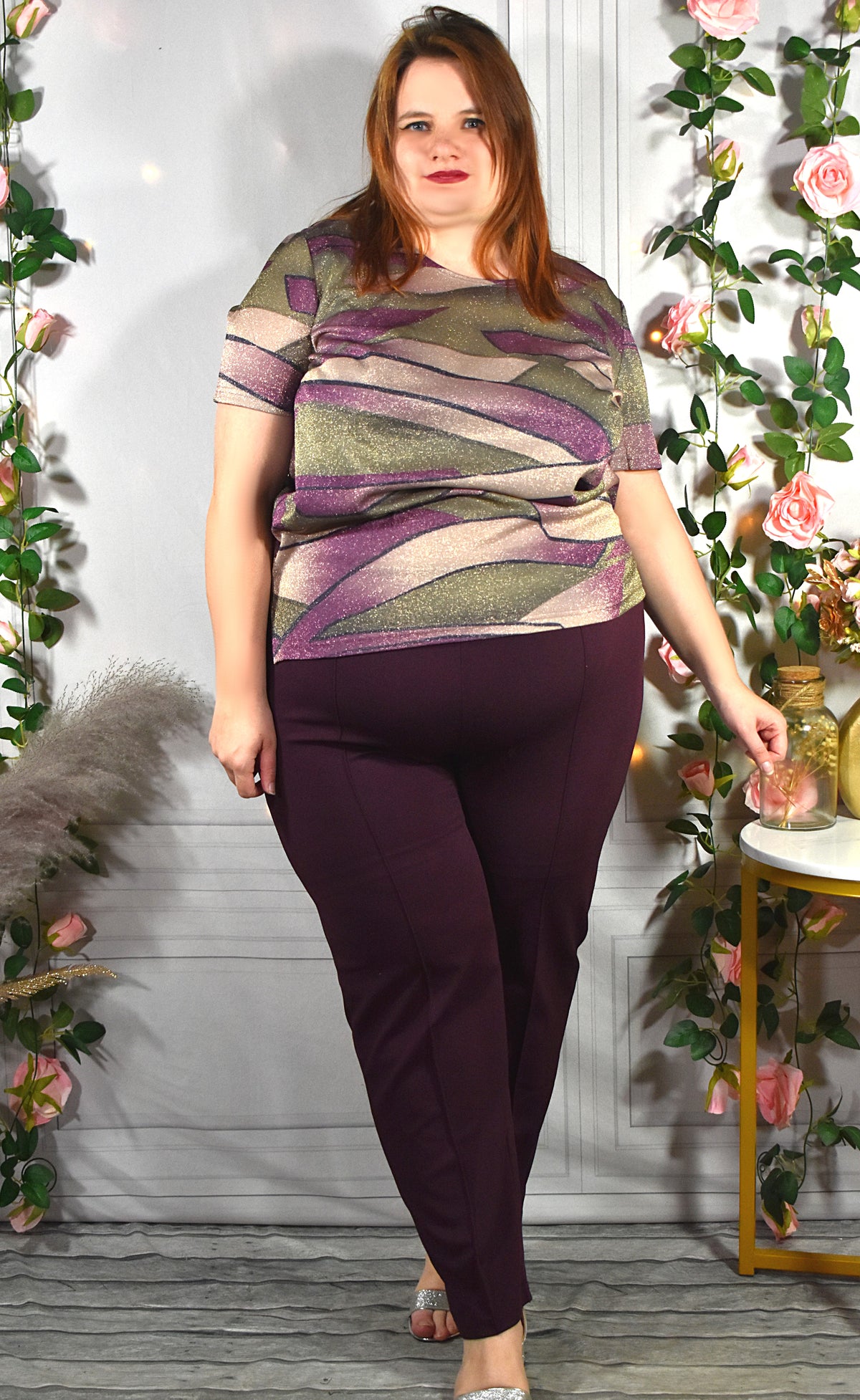 Pantalon à pinces prune