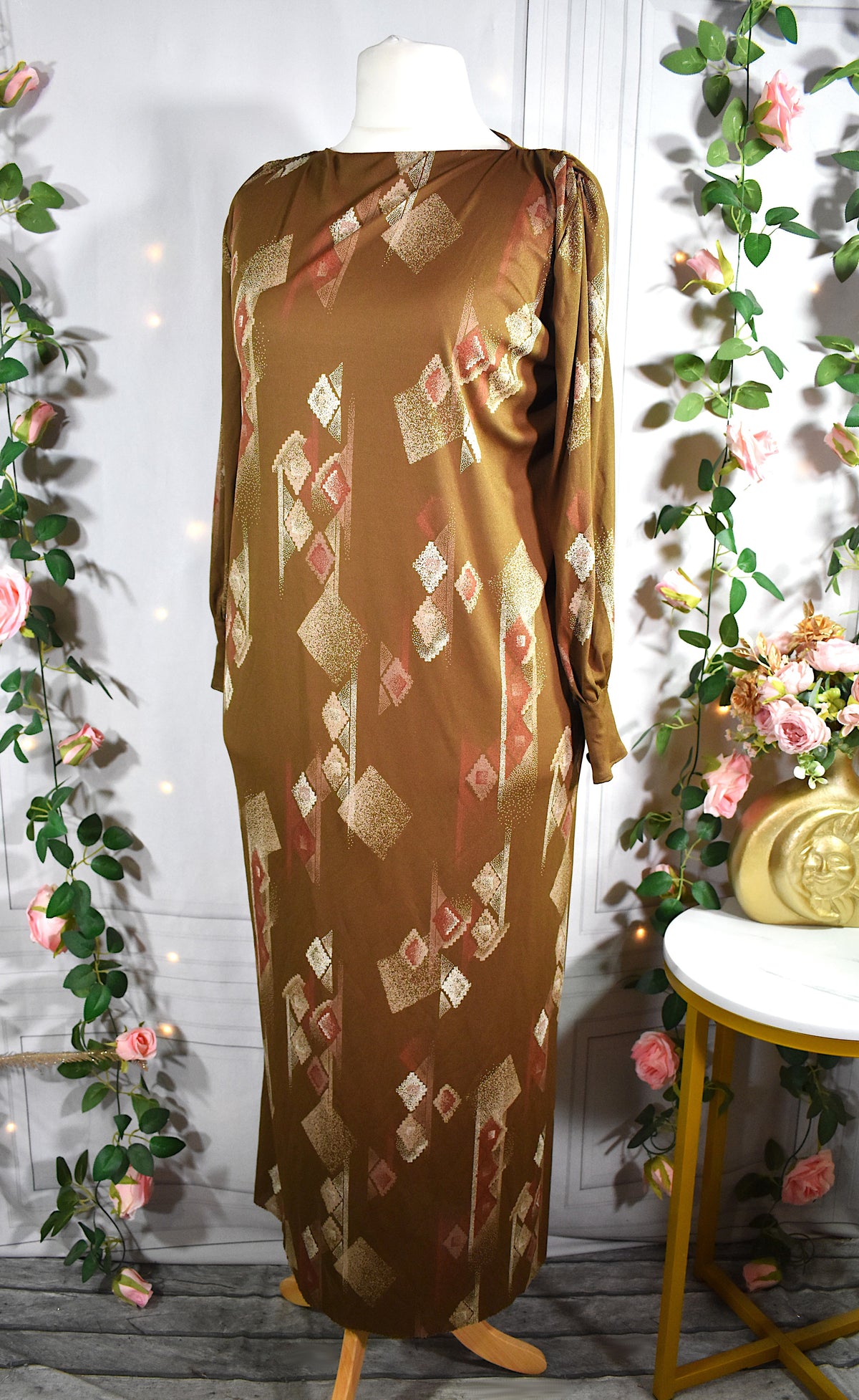Robe longue en mousseline marron