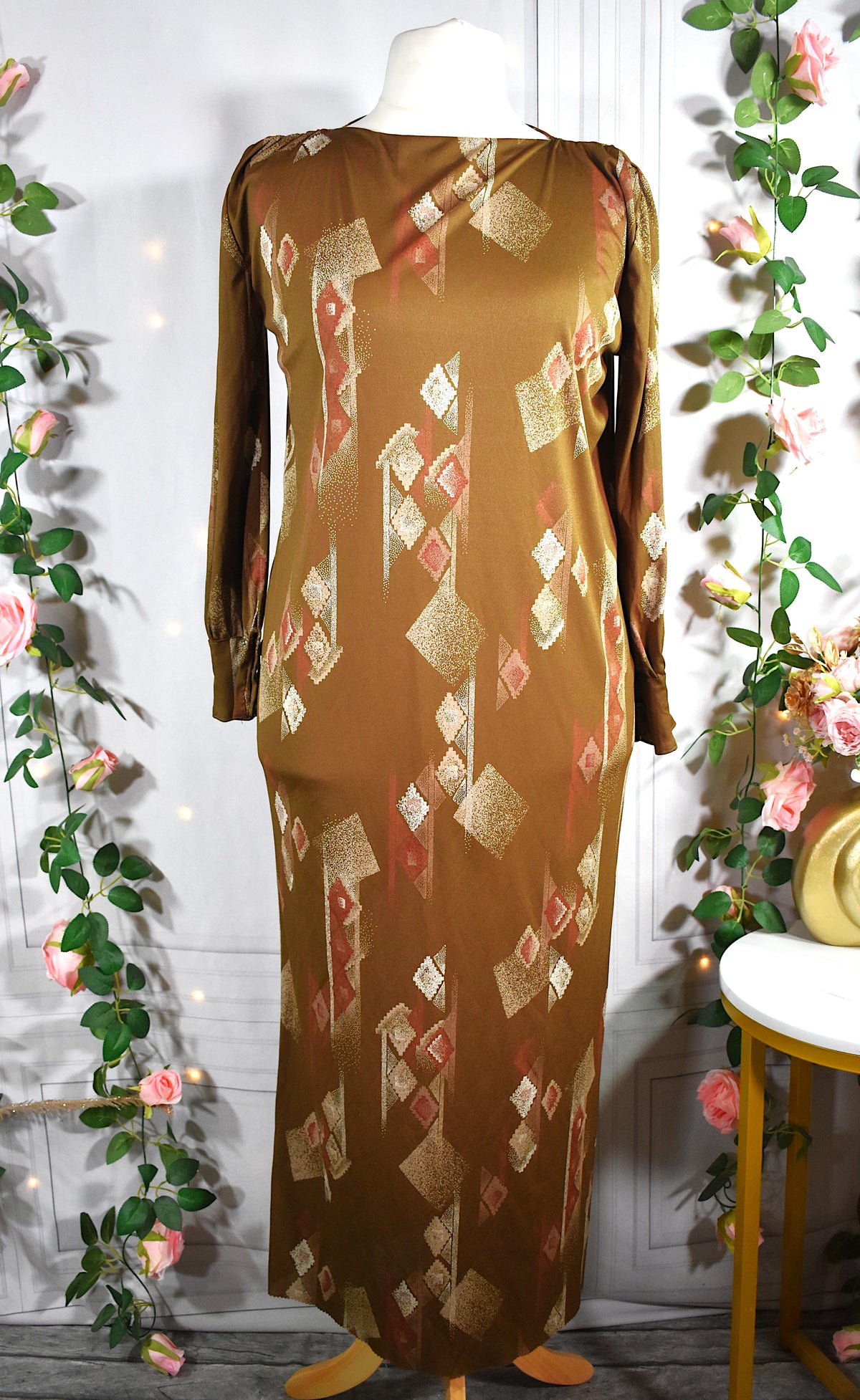 Robe longue en mousseline marron