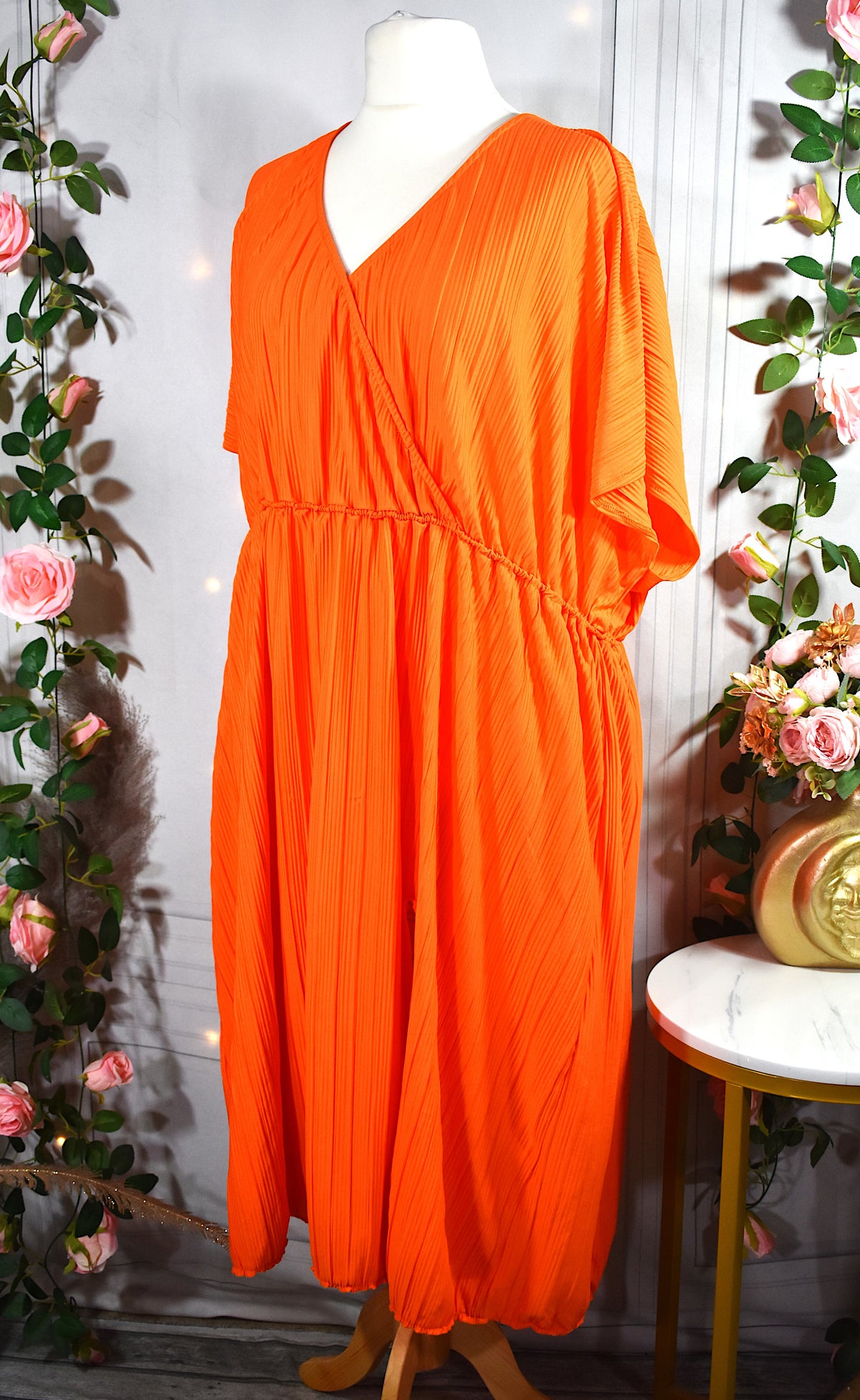 Robe mi-longue orange côtelée