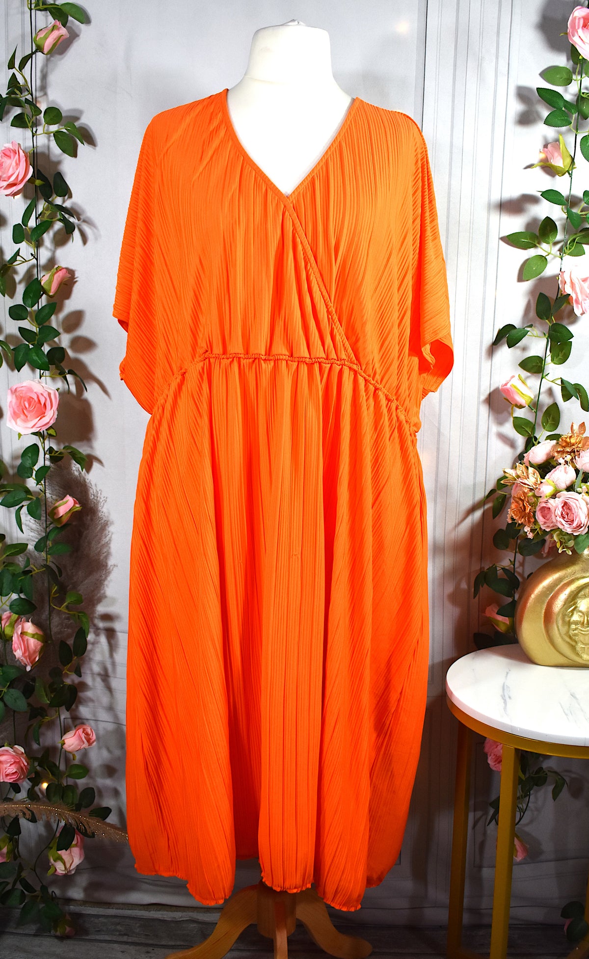 Robe mi-longue orange côtelée
