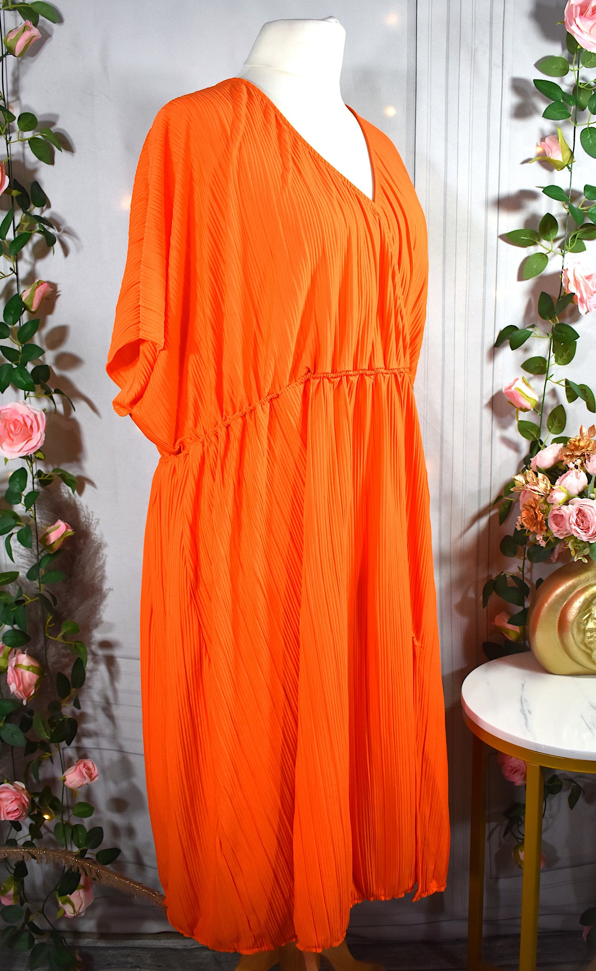 Robe mi-longue orange côtelée