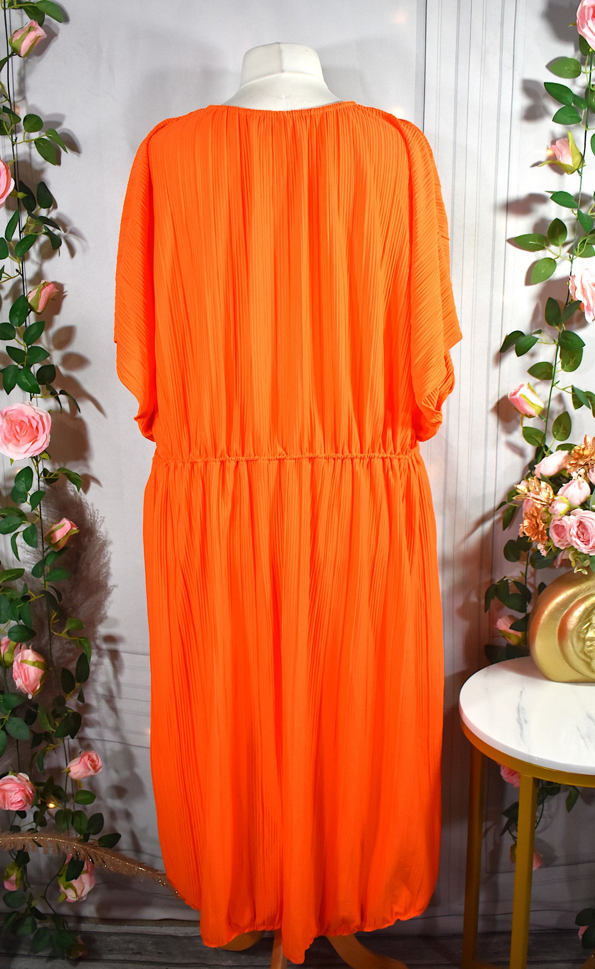 Robe mi-longue orange côtelée