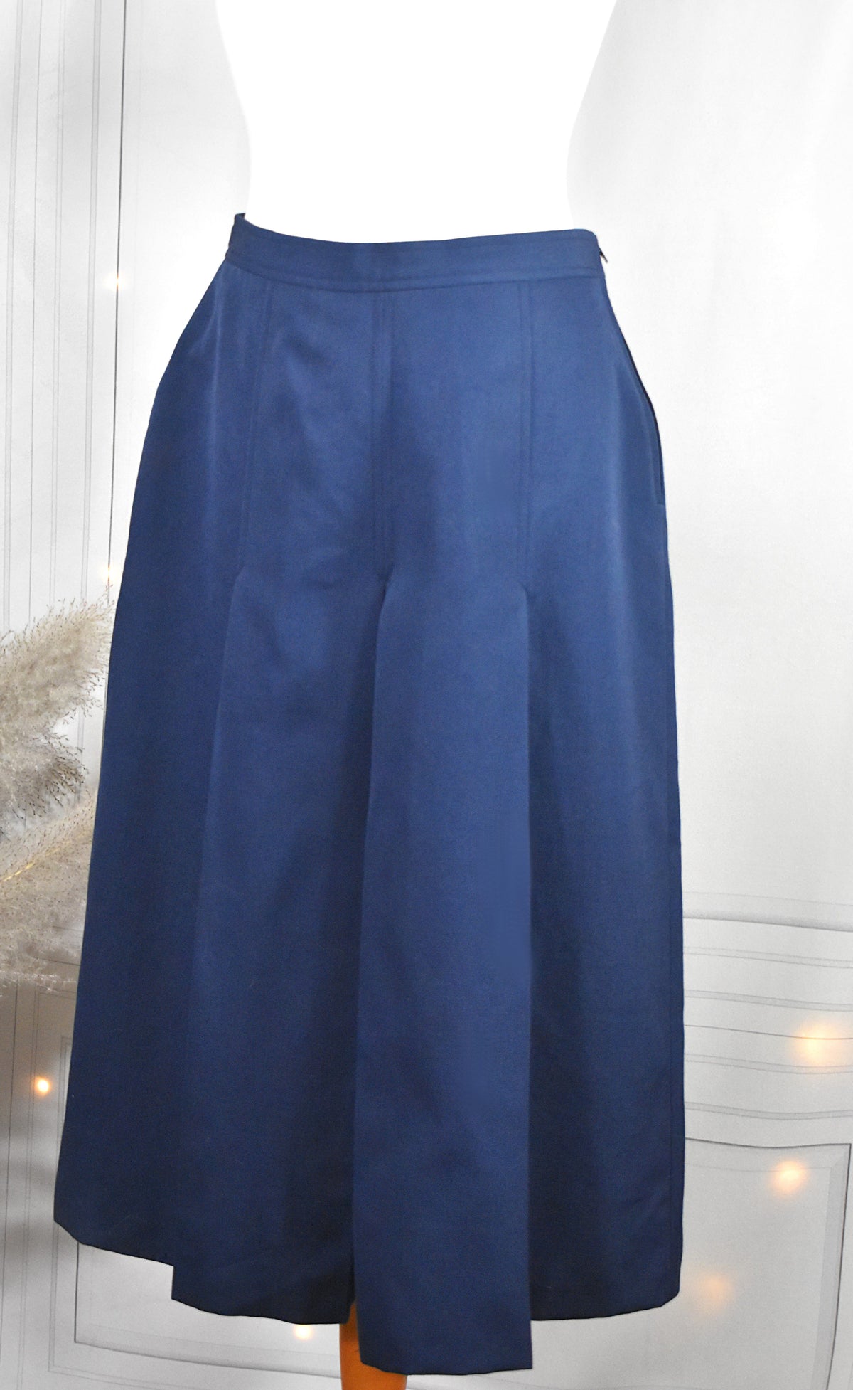 Jupe midi plissée bleu marine