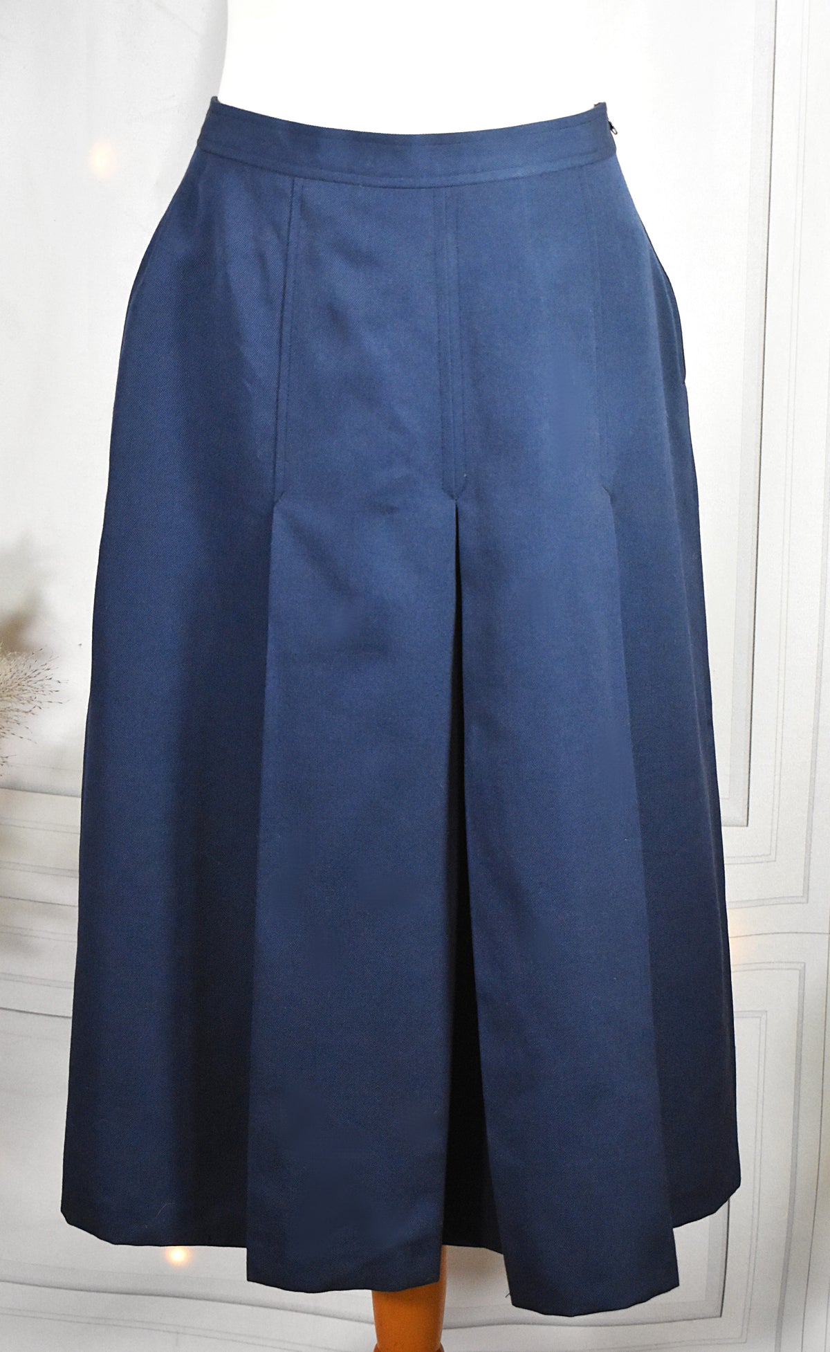 Jupe midi plissée bleu marine
