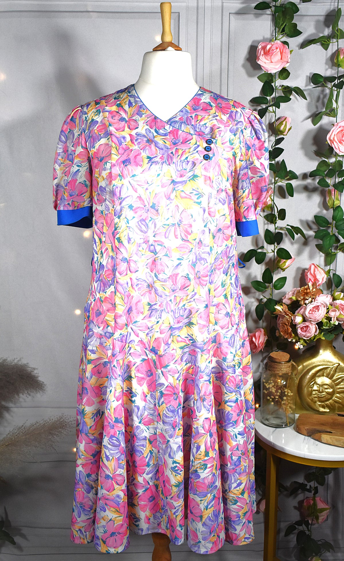 Robe fleurs roses & jaunes
