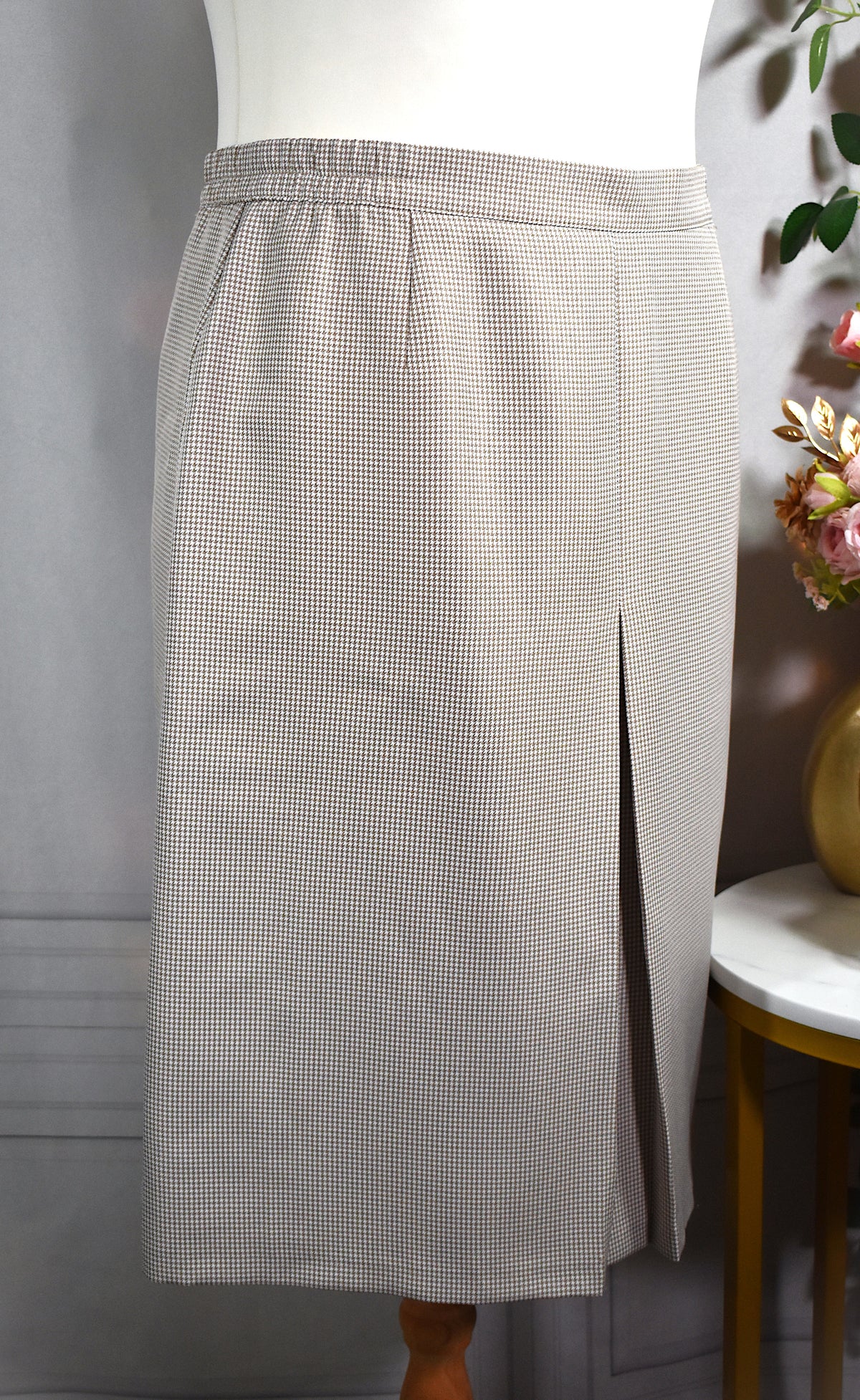 Jupe pieds-de-poule blanche & marron