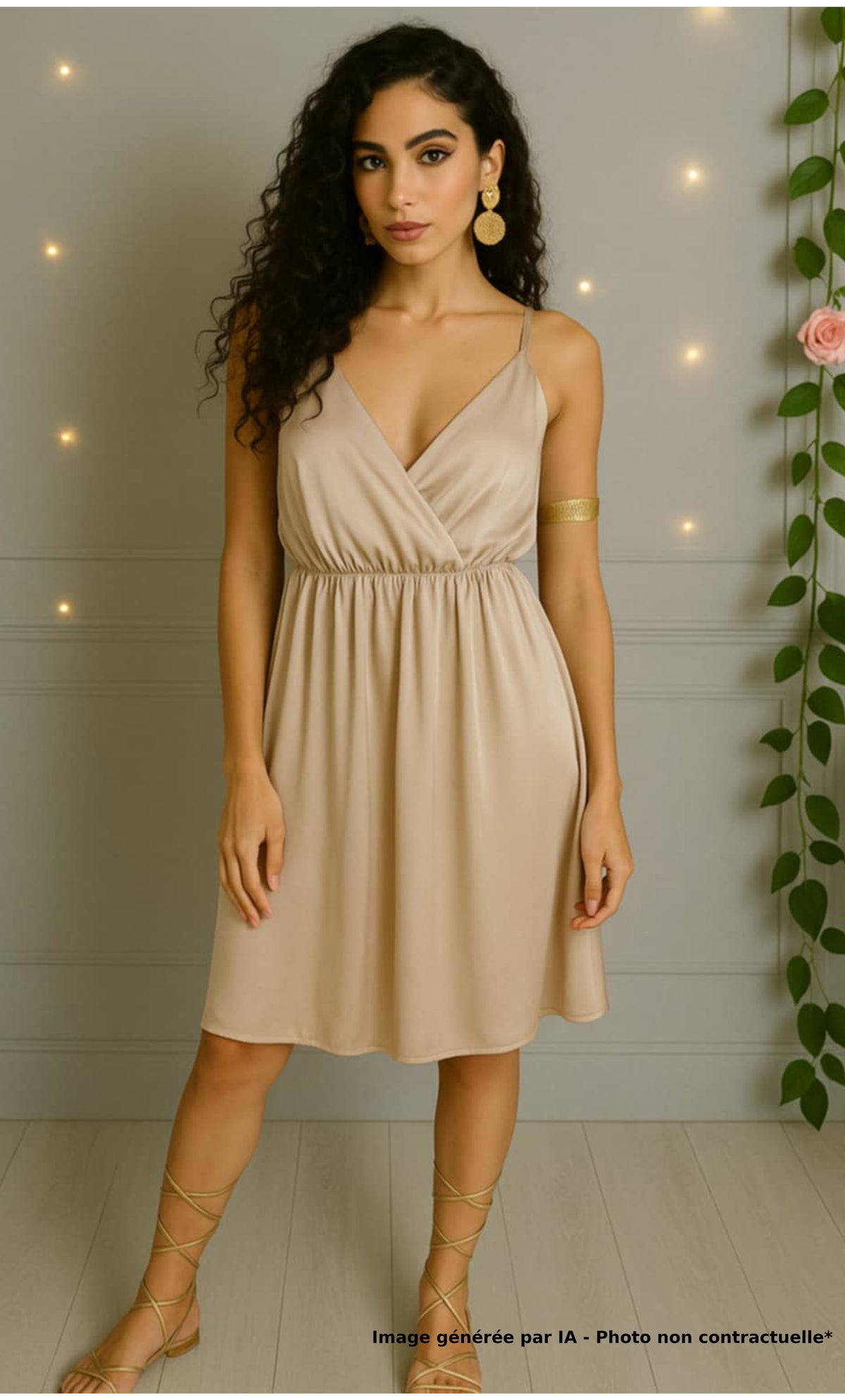 Robe satinée beige