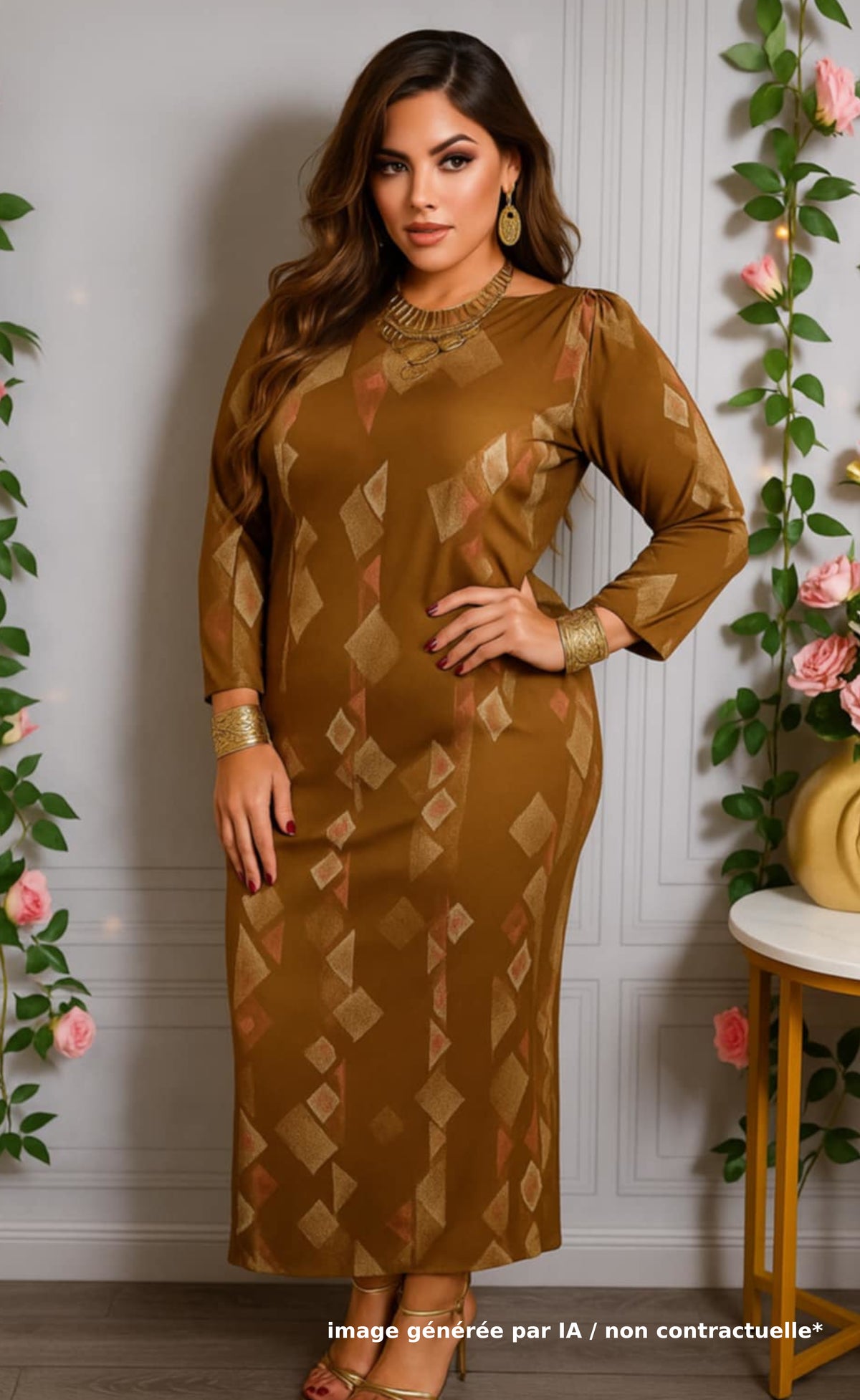 Robe longue en mousseline marron