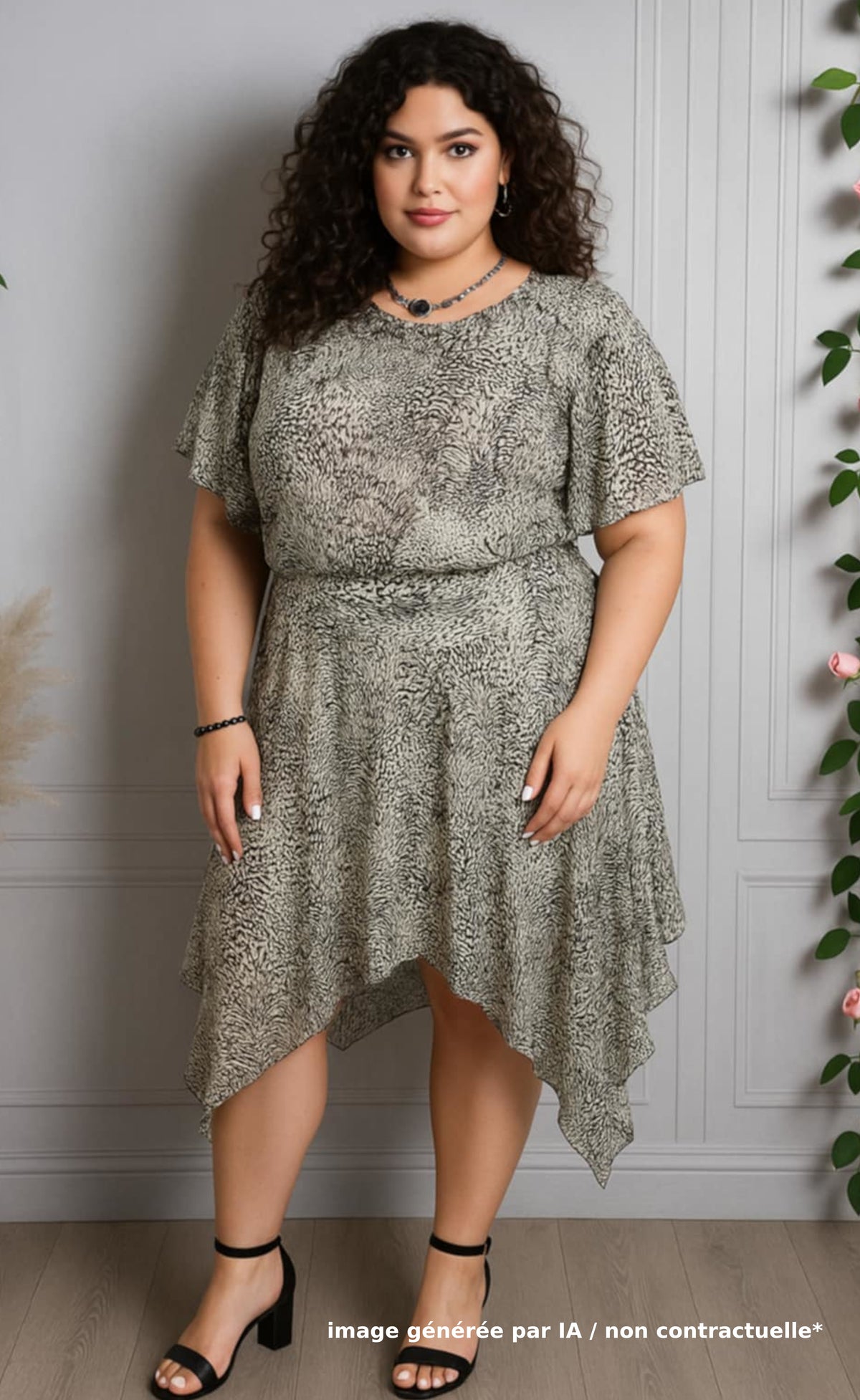 Robe mousseline crème & motifs noirs