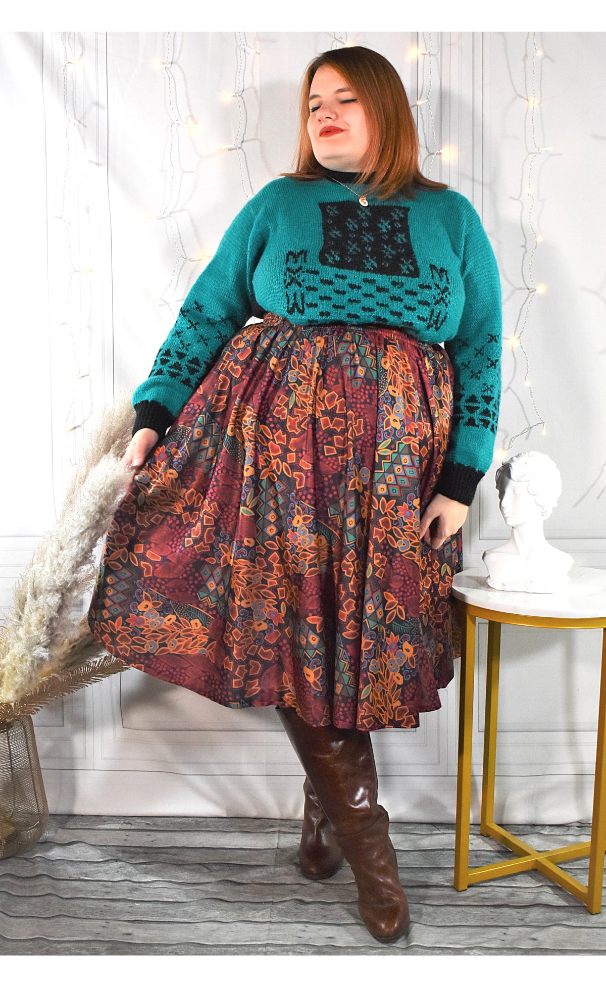 Pull-over vert viride aux motifs noirs