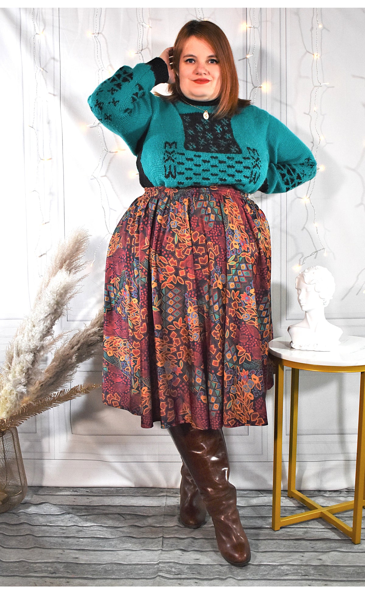Pull-over vert viride aux motifs noirs