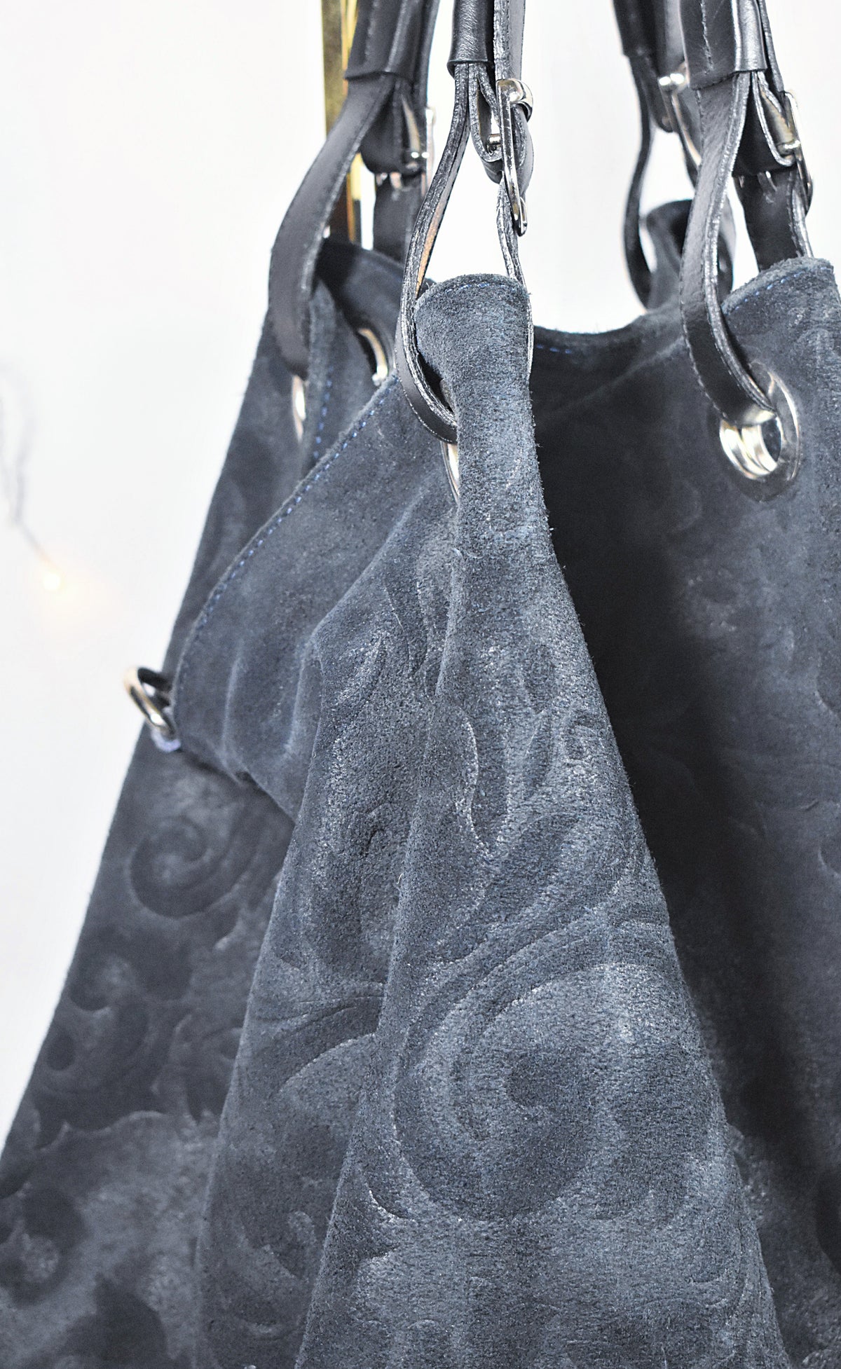 Grand sac à main en cuir bleu marine