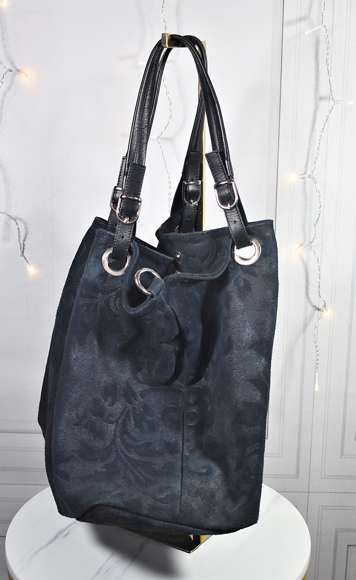 Grand sac à main en cuir bleu marine