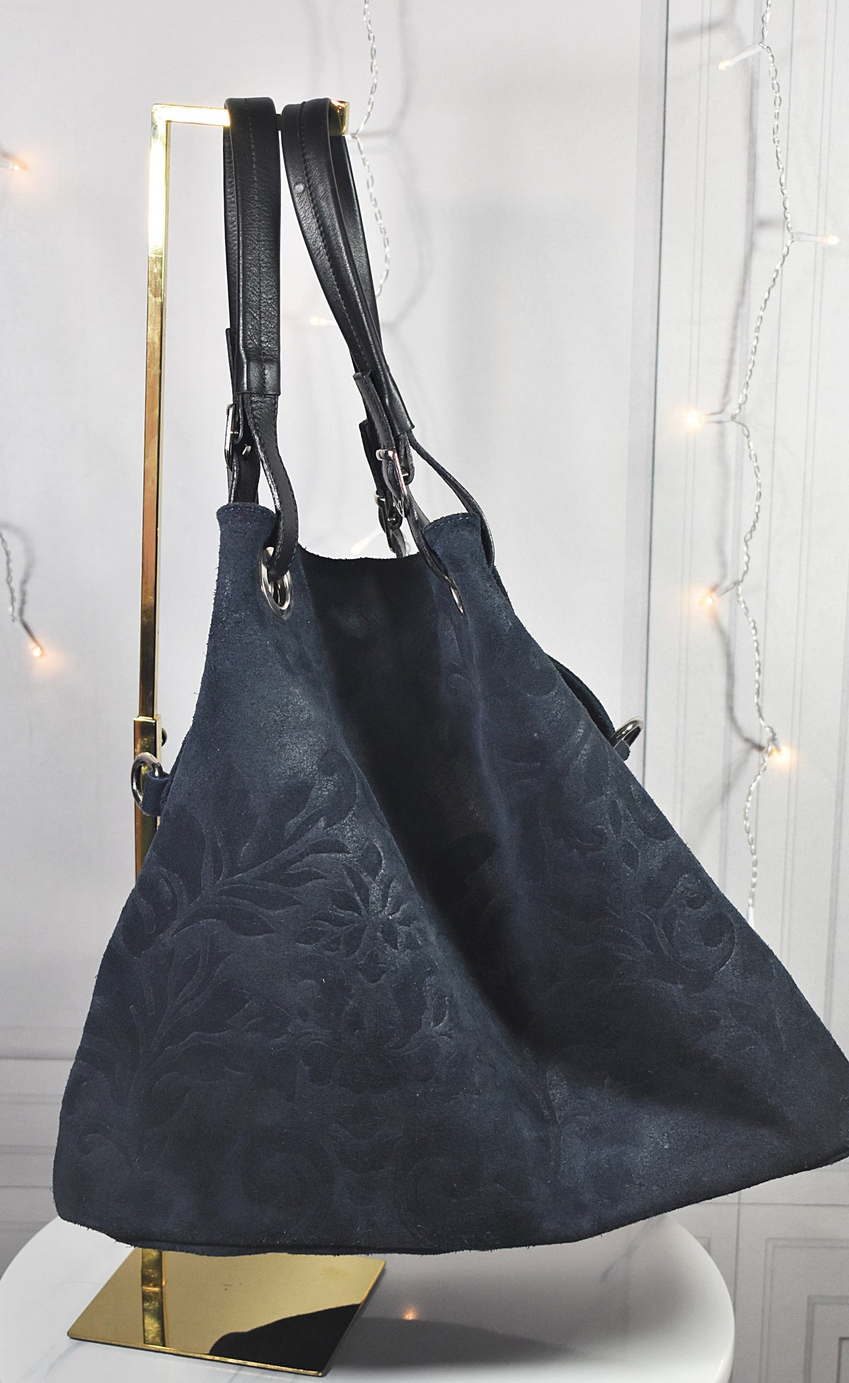 Grand sac à main en cuir bleu marine