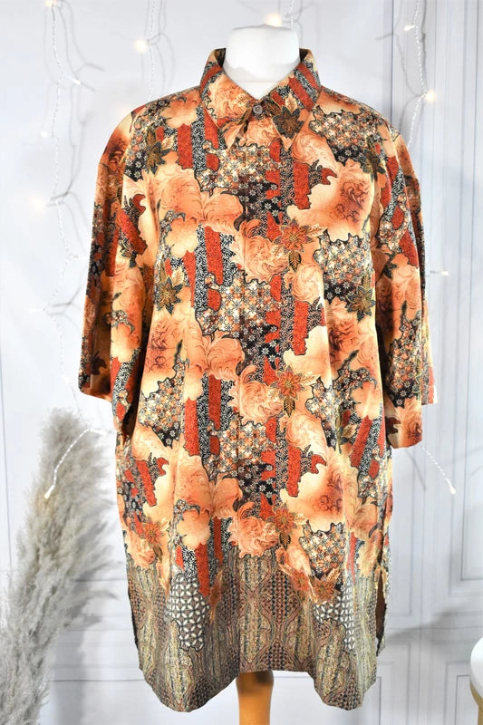 Chemise soie & coton Batik Sutra Putih à motif floral au style automnal, coupe mixte