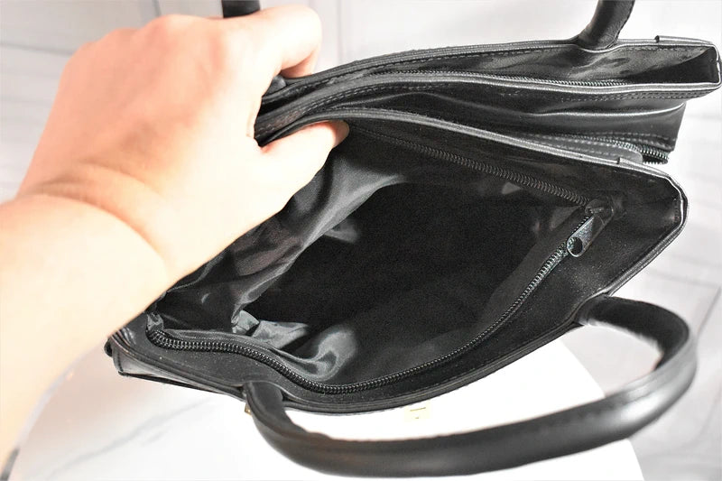 Sac à main noir patchwork style cuir d’agneau