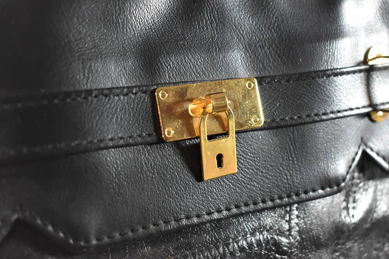 Sac à main noir patchwork style cuir d’agneau