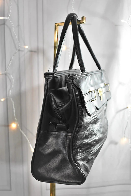 Sac à main noir patchwork style cuir d’agneau