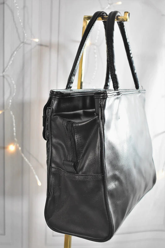 Sac à main noir patchwork style cuir d’agneau