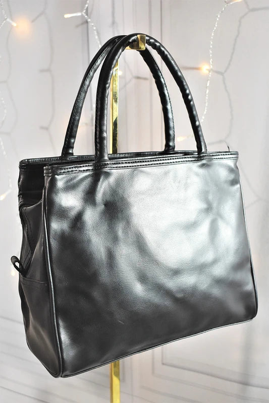 Sac à main noir patchwork style cuir d’agneau