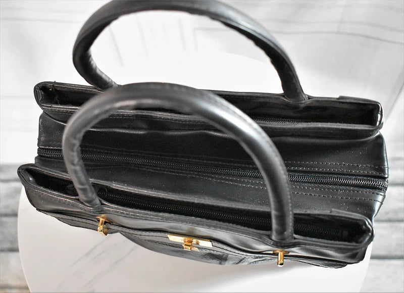 Sac à main noir patchwork style cuir d’agneau