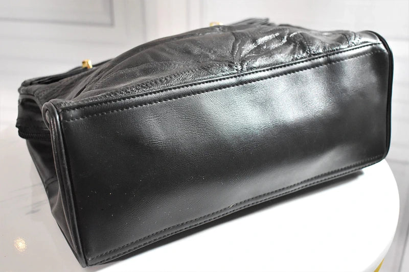 Sac à main noir patchwork style cuir d’agneau