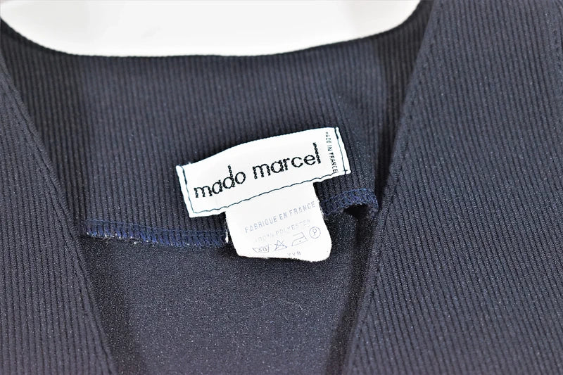 Gilet court sans manches vintage bleu nuit à laçages Mado Marcel - Made in France