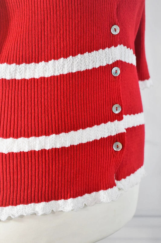 Cardigan en coton vintage rouge coquelicot, dentelle blanche Tezo - Made in France