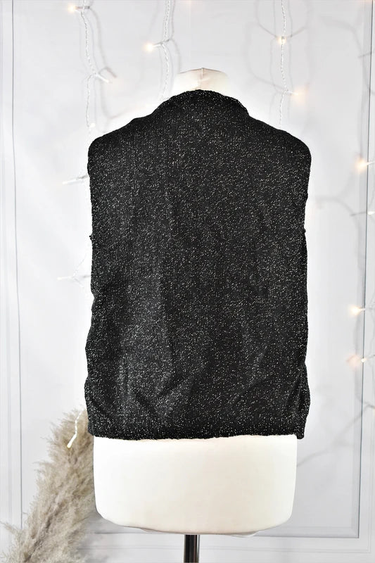 Gilet sans manche noir à torsades chiné doré