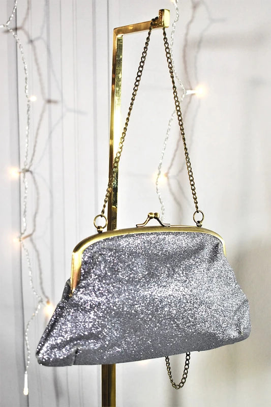 Sac soirée paillettes argenté bleu vintage chic