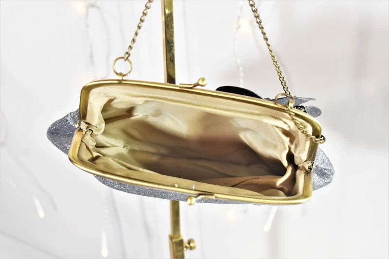 Sac soirée paillettes argenté bleu vintage chic