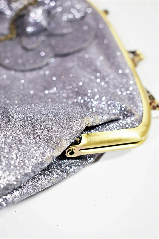 Sac soirée paillettes argenté bleu vintage chic