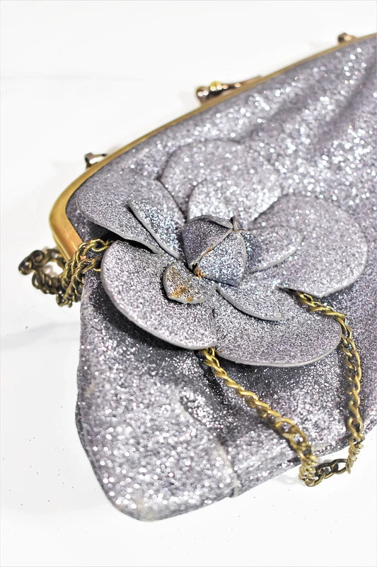 Sac soirée paillettes argenté bleu vintage chic