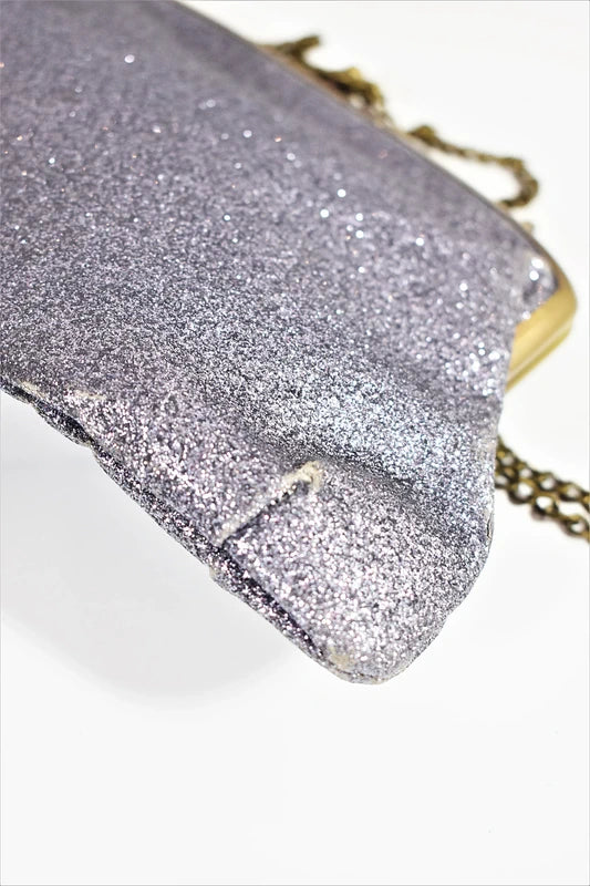 Sac soirée paillettes argenté bleu vintage chic