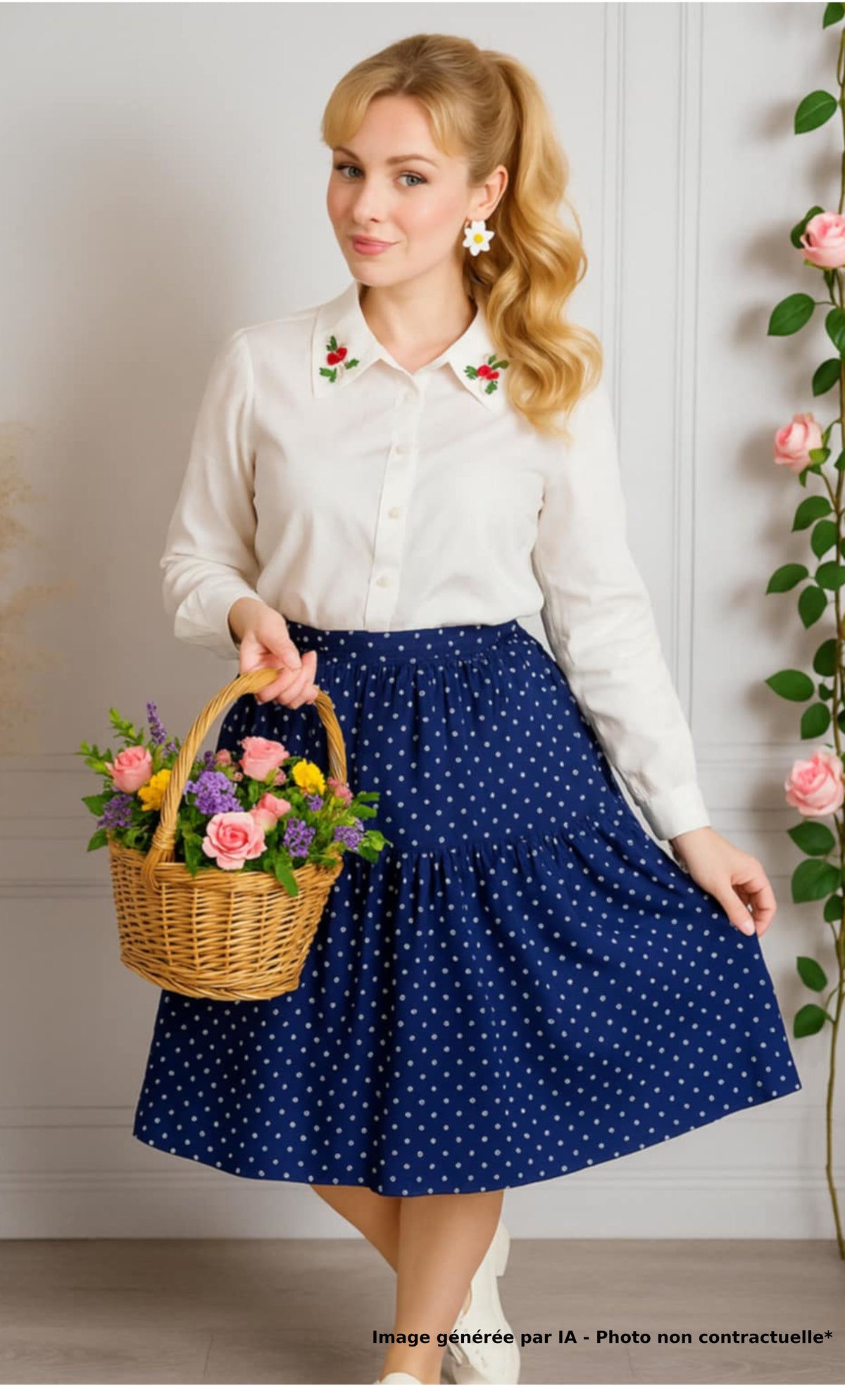 Jupe bleu marine & pois blancs