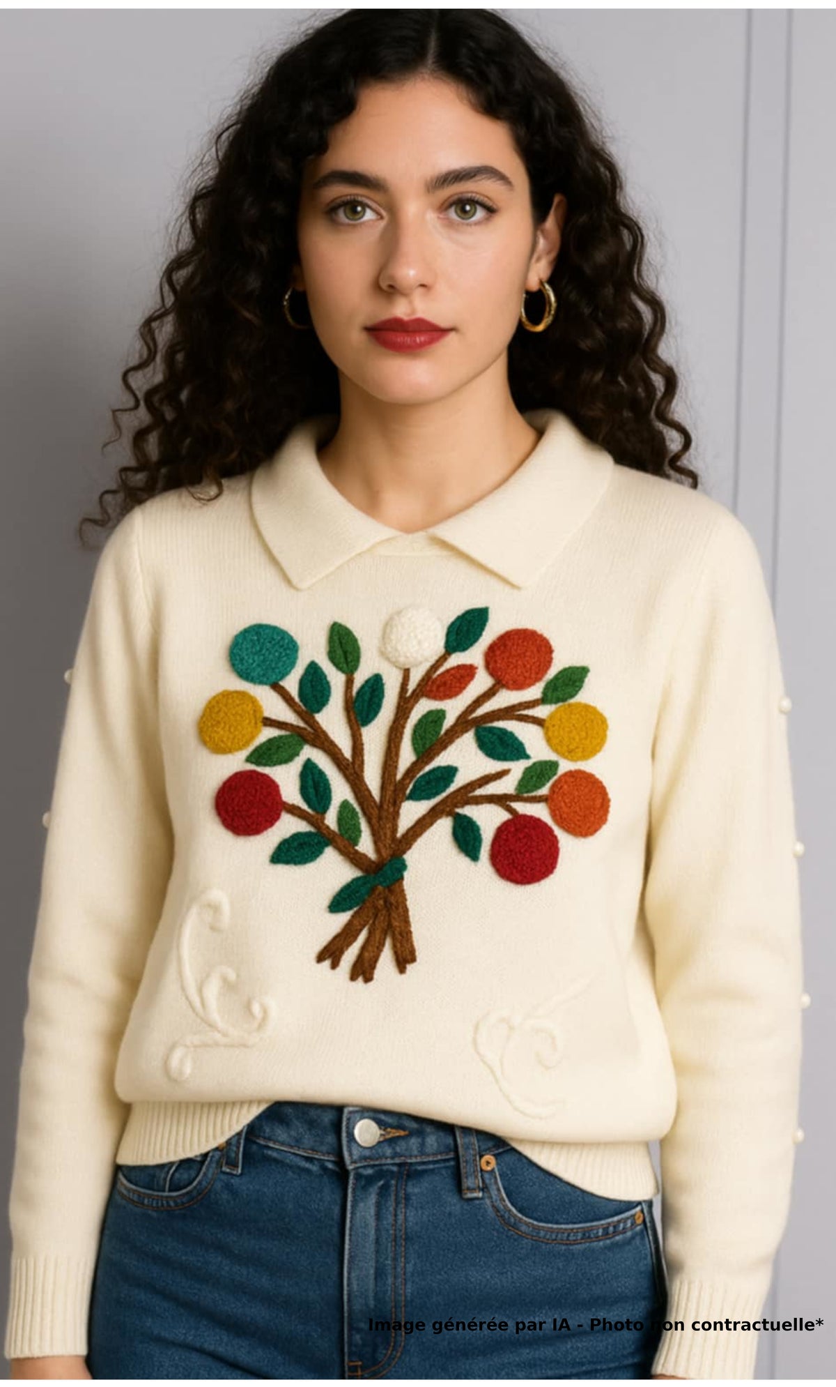 Pull en laine mélangée brodé