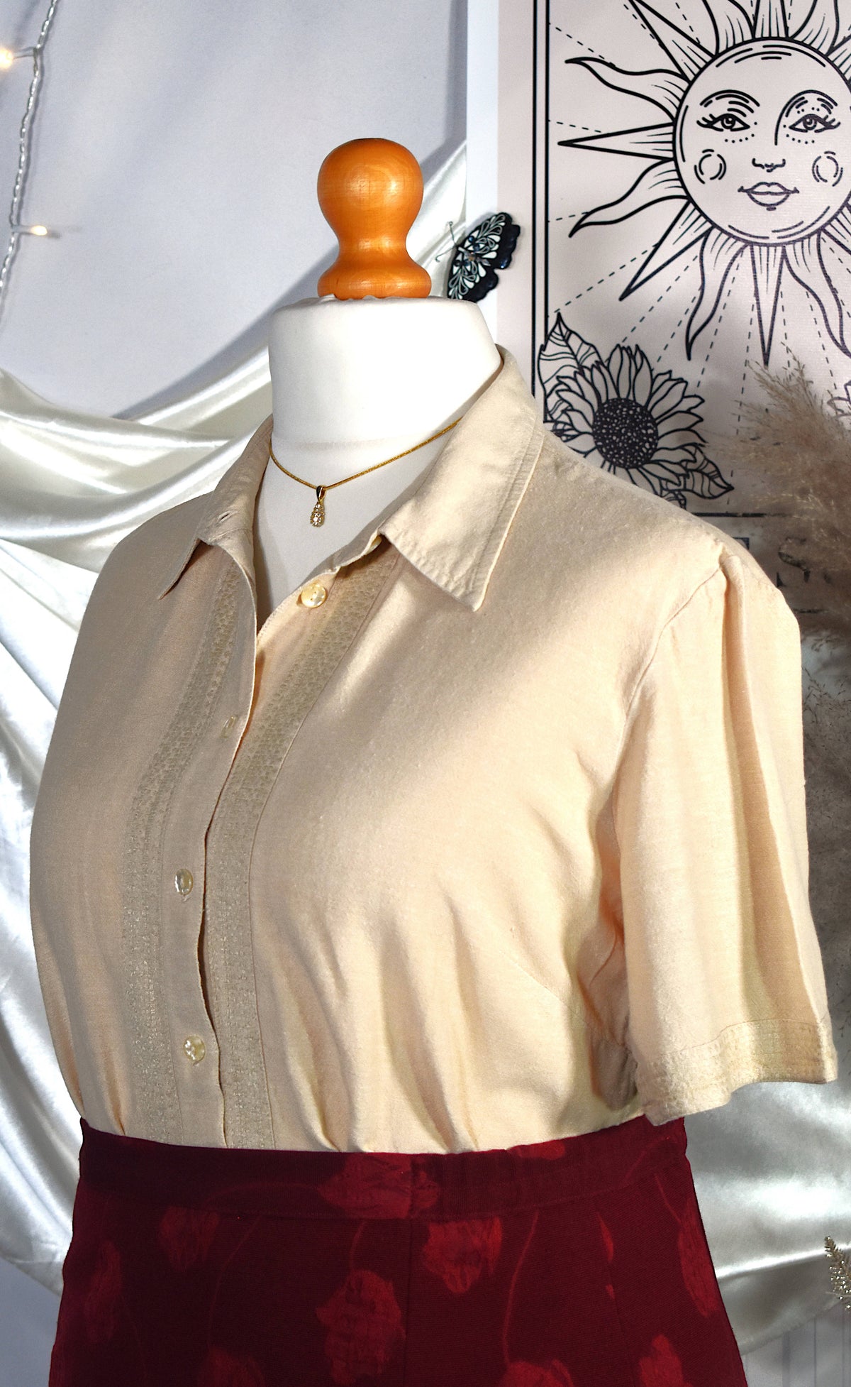 Chemise beige viscose coton lin broderie