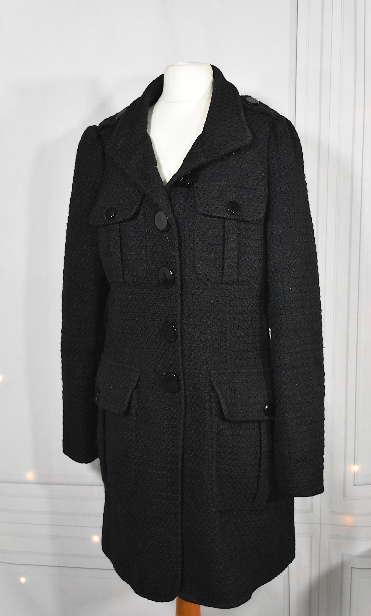 Manteau mi-long noir laine mélangée
