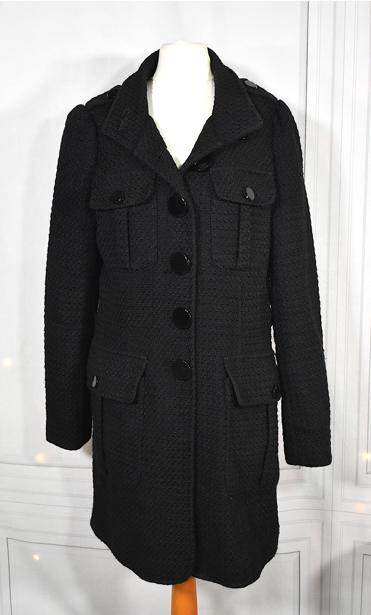 Manteau mi-long noir laine mélangée