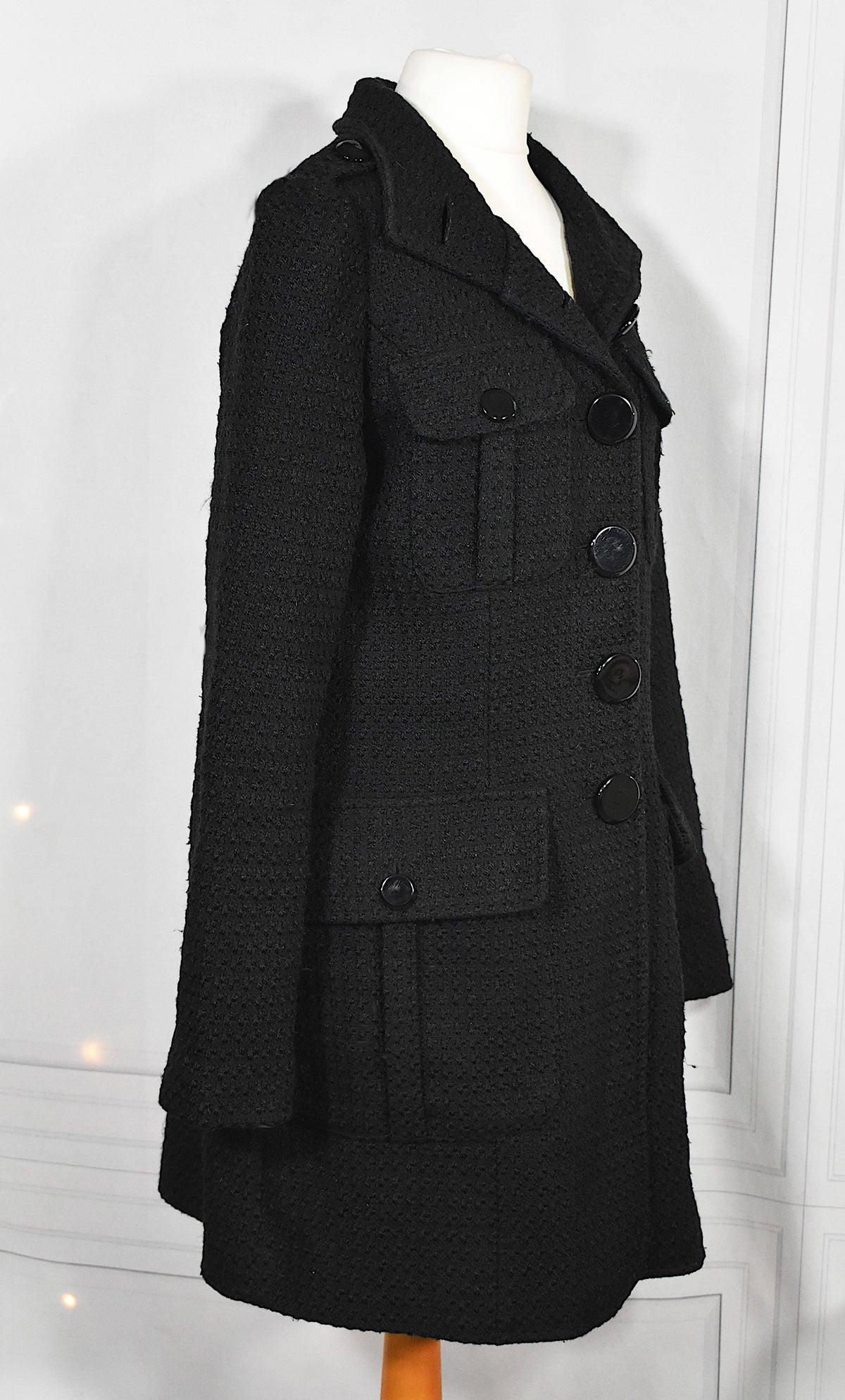 Manteau mi-long noir laine mélangée