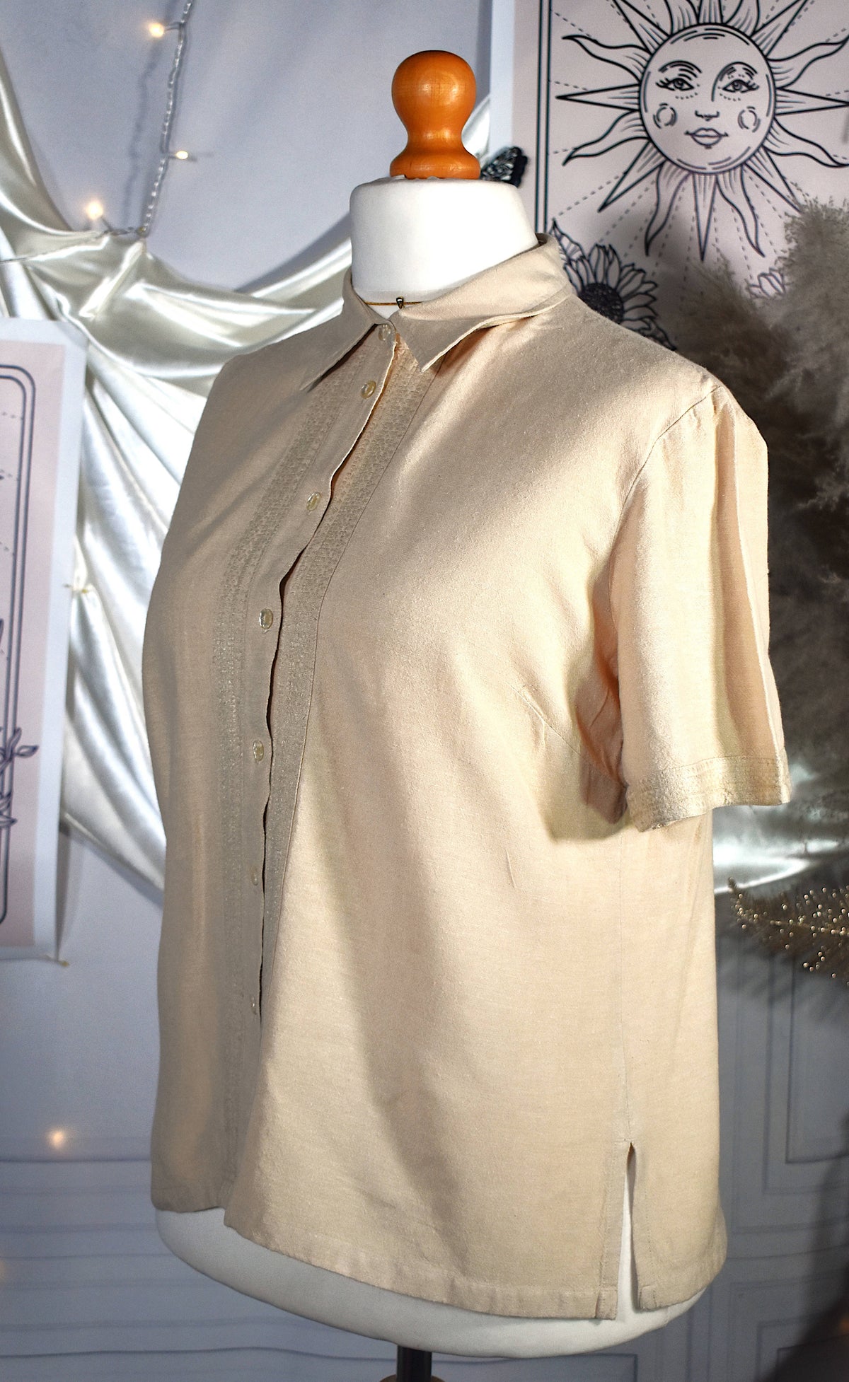 Chemise beige viscose coton lin broderie