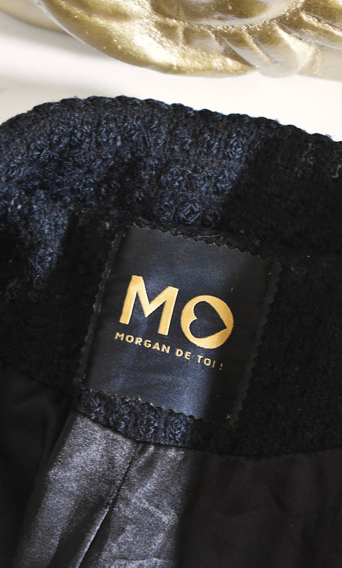 Manteau mi-long noir laine mélangée