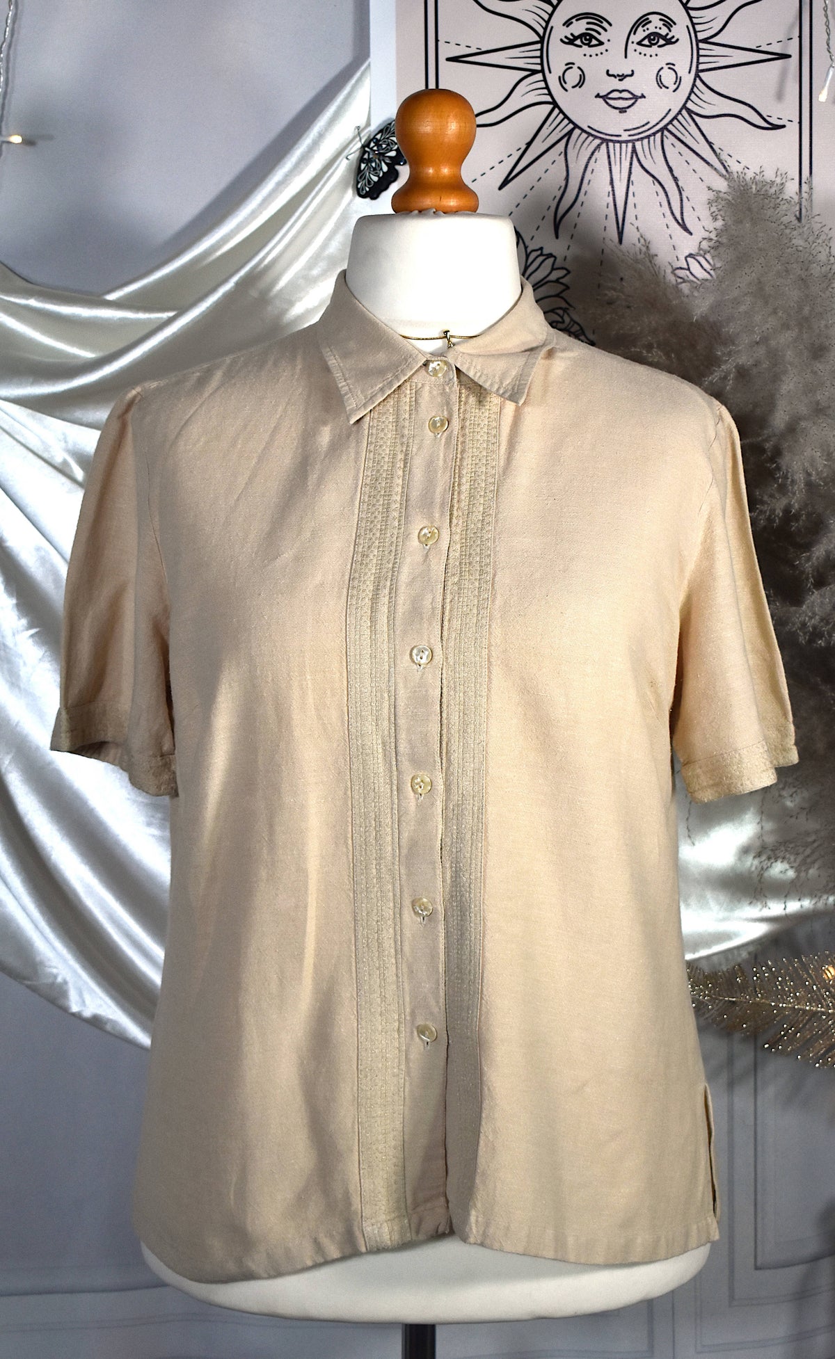 Chemise beige viscose coton lin broderie