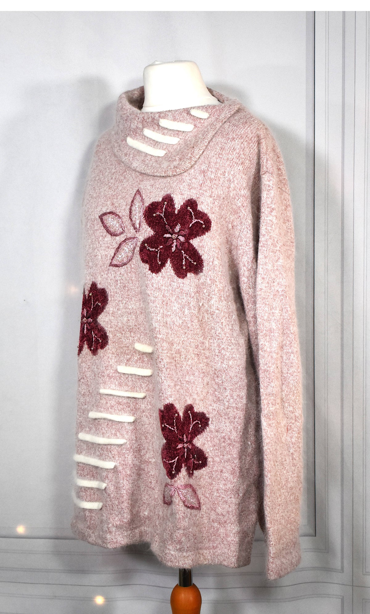 Pull duveteux Angela Baraldi vieux rose, angora et laine