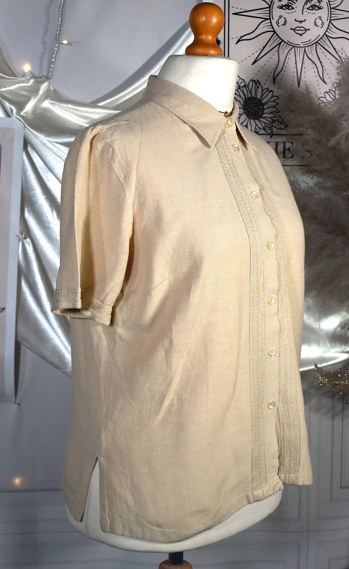 Chemise beige viscose coton lin broderie