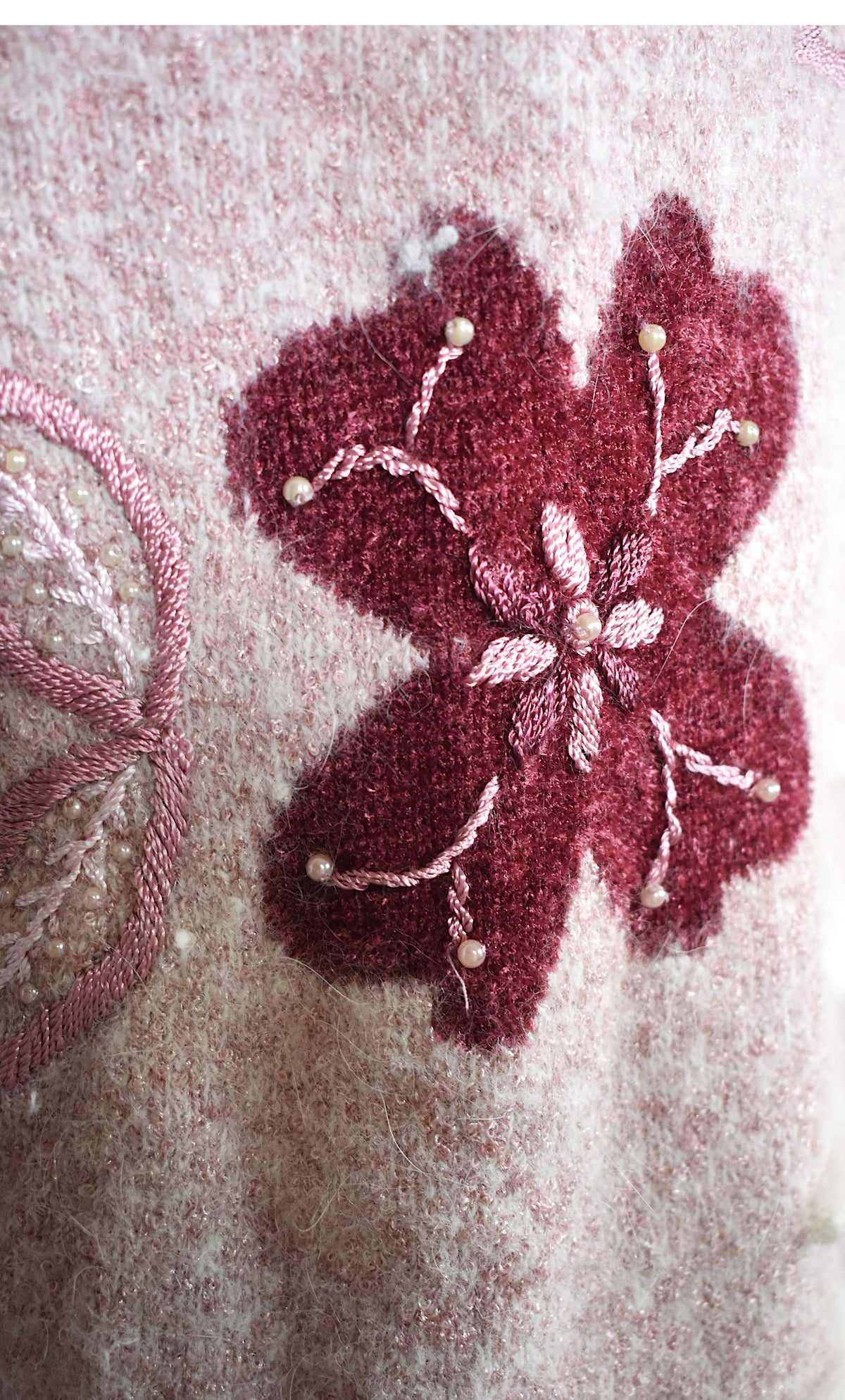 Pull duveteux Angela Baraldi vieux rose, angora et laine