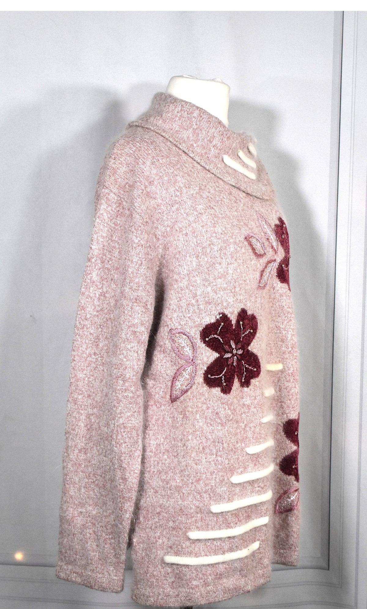 Pull duveteux Angela Baraldi vieux rose, angora et laine