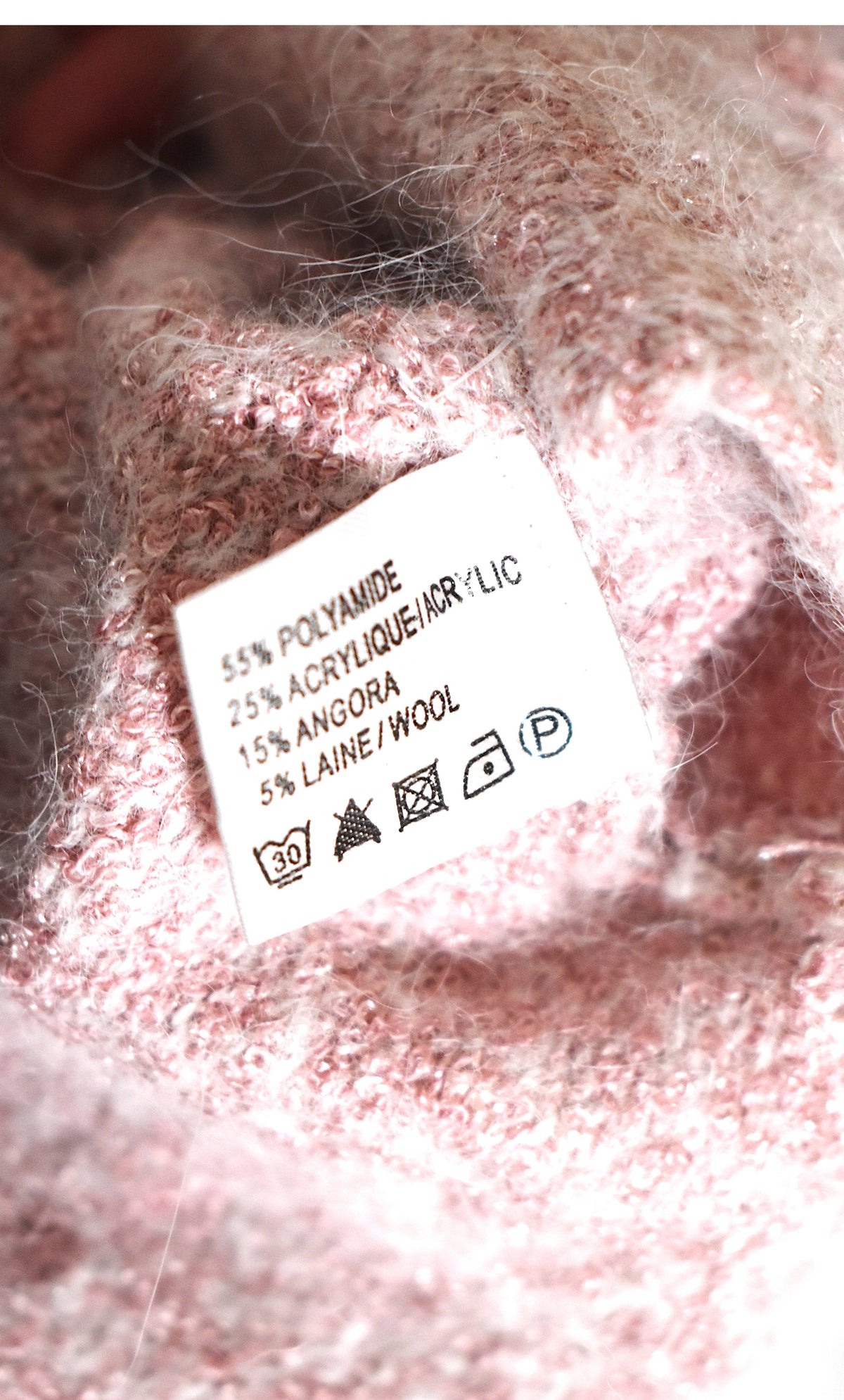 Pull duveteux Angela Baraldi vieux rose, angora et laine