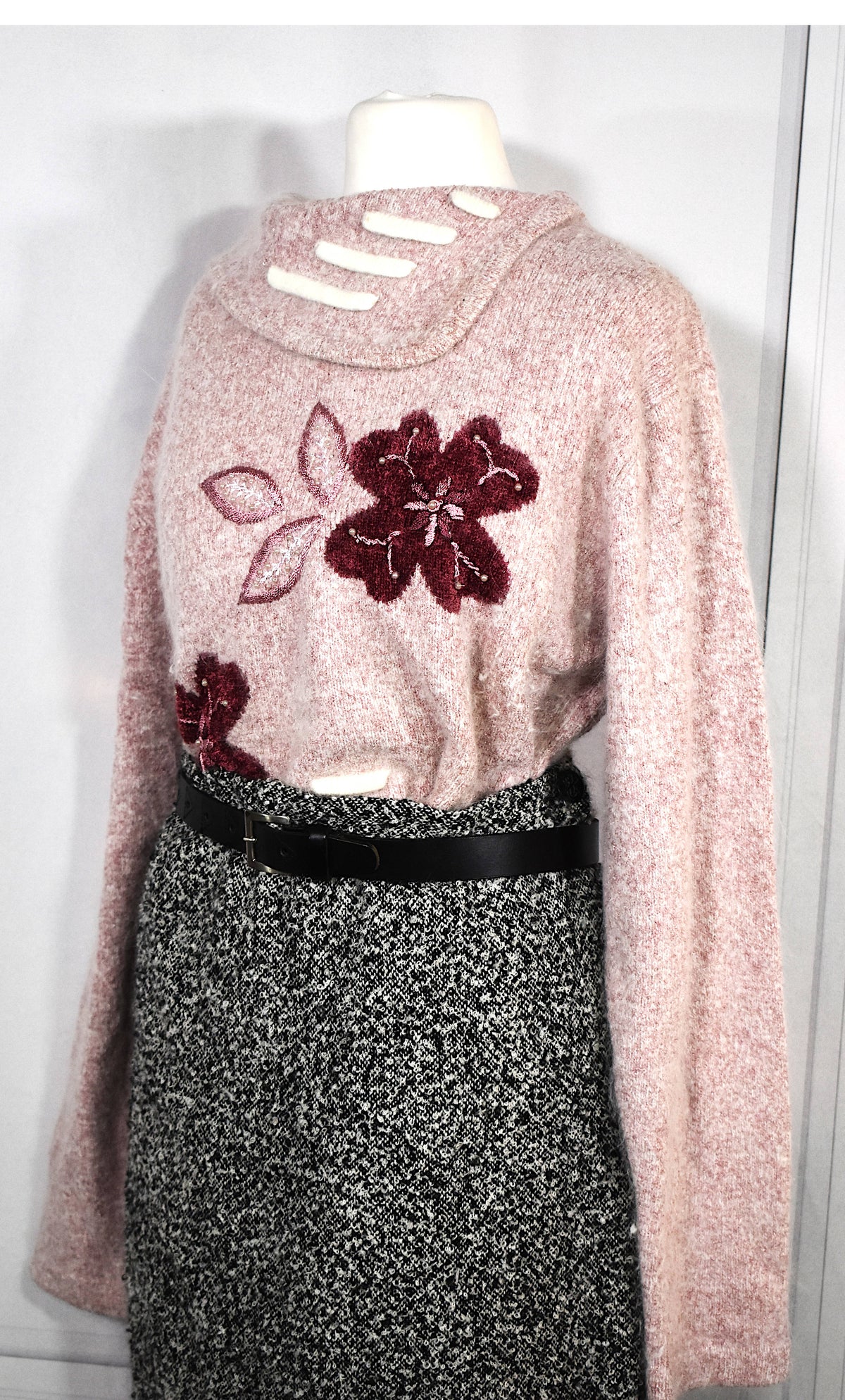 Pull duveteux Angela Baraldi vieux rose, angora et laine